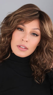 Roxie wearing FINN by ESTETICA in CKISSRT4 | Golden Brown with Copper Blonde Highlights and Dark Brown Roots