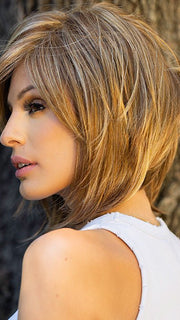 Roxie wearing CAMERON by RENE OF PARIS in COPPER GLAZE | Bronzed Brown with Red Gold highlight