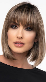 CARLEY by Envy in HONEY-BREEZE | A blend of Cool, Honey Blonde and Multi-Dimensional Medium Brown with Darker Brown Roots