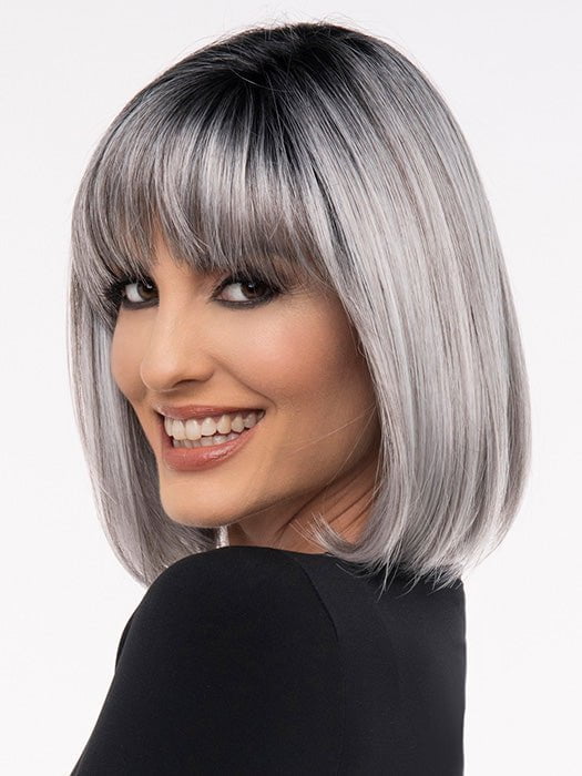 CARLEY by Envy in STERLING-SHADOW | Medium Salt-and-Pepper Grey with Darker Brown Roots