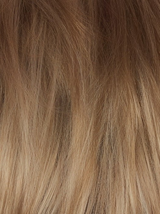 CHAMPAGNE-SUNSET | Dark/medium multi-tonal blond with textured honey, ash, and golden hues and chocolate brown roots