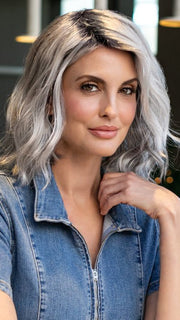CHARLOTTE by Envy in STERLING SHADOW | Medium Salt-and-Pepper Grey with Darker Brown Roots