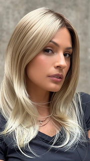 27T613S8 SHADED SUN | Medium Natural Red-Gold Blonde & Pale Natural Gold Blonde Blend and Tipped, Shaded with Medium Brown