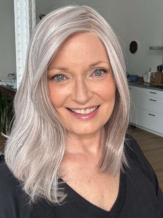 Mel B. @mels.be.ageless wearing DAVINA by RENE OF PARIS in color FROZEN MULBERRY | Pale White-Grey Platinum base with subtle Lavender and Frosted Berry Tones delicately woven throughout