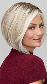 Model is wearing DAWN in CATALINA BLONDE 101/88/27S8 | Pale blonde with Pure White Natural Violet halo highlights, shaded medium brown