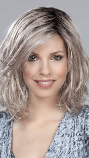 DESTINY by Ellen Wille in DARK SNOW ROOTED 56.60.48 | Lightest Brown Blended with Grey and Pearl White with Shaded Roots