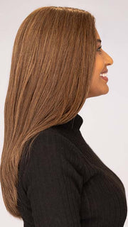 Sophia wearing BOHEME by ELLEN WILLE in color NOUGAT MIX 8.12.20 | Medium Brown and Lightest Brown with Light Strawberry Blonde Blend