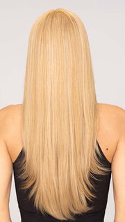 Roxie wearing DIAMOND by ELLEN WILLE in color SANDY BLONDE ROOTED 20.26.16 | Light Strawberry Blonde, Light Golden Blonde and Medium Blonde Blend with Shaded Roots