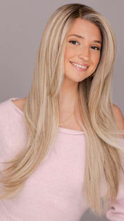 FEATURE LENGTH by Raquel Welch in RL19/23SS SHADED BISCUIT | Light Ash Blonde Evenly Blended with Cool Platinum Blonde with Dark Roots