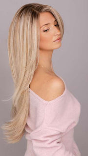 FEATURE LENGTH by Raquel Welch in RL19/23SS SHADED BISCUIT | Light Ash Blonde Evenly Blended with Cool Platinum Blonde with Dark Roots