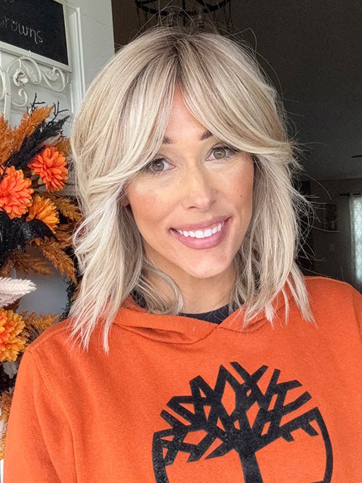 Nichole Corbett @nicholealee wearing FLOW by ELLEN WILLE in color PEARL BLONDE ROOTED | Pearl Platinum and Lightest Ash Blonde with Medium Ash Blonde Blend and Shaded Roots