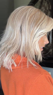 Nichole Corbett @nicholealee wearing FLOW by ELLEN WILLE in color PEARL BLONDE ROOTED | Pearl Platinum and Lightest Ash Blonde with Medium Ash Blonde Blend and Shaded Roots