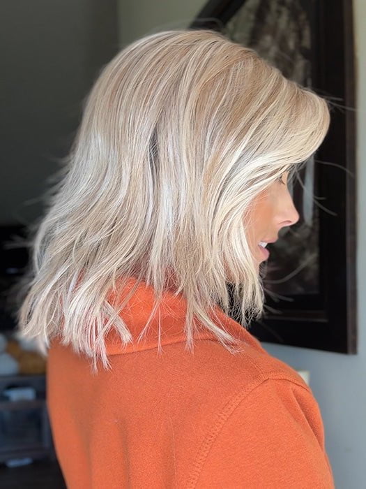 Nichole Corbett @nicholealee wearing FLOW by ELLEN WILLE in color PEARL BLONDE ROOTED | Pearl Platinum and Lightest Ash Blonde with Medium Ash Blonde Blend and Shaded Roots