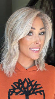 Nichole Corbett @nicholealee wearing FLOW by ELLEN WILLE in color PEARL BLONDE ROOTED | Pearl Platinum and Lightest Ash Blonde with Medium Ash Blonde Blend and Shaded Roots