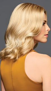 Model is wearing GL14-22SS | SS SANDY BLONDE | Dark golden blonde base blends into multi-dimensional tones of medium gold blonde and light beige blonde. 
