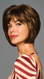 Model is wearing JOVIALITY in color GL8-10 DARK CHESTNUT | Rich, Dark Brown with Coffee Highlights
