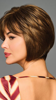Model is wearing JOVIALITY in color GL8-10 DARK CHESTNUT | Rich, Dark Brown with Coffee Highlights