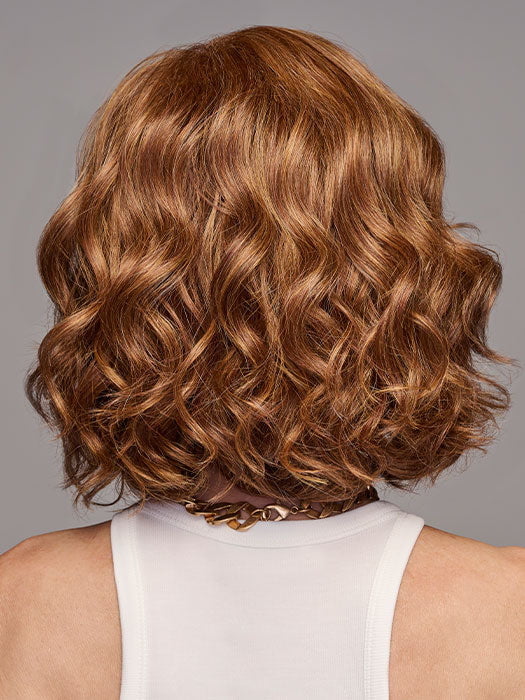Model is wearing IN BLOOM in MEDIUM RED | Medium Reddish Brown with Subtle Copper Highlights