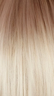 GHOST-BLONDE-R | Medium neutral blond roots fade into a pearl cream blond shade with platinum blond undertones. 