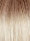 GHOST-BLONDE-R | Medium neutral blond roots fade into a pearl cream blond shade with platinum blond undertones. 