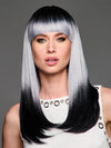 Model is wearing MIDNIGHT MOONLIGHT | Deep roots fade into a luminous silver-grey with inky dip-dyed ends.