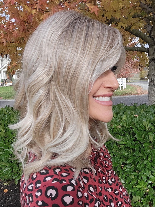 Natalie Gray @vanish.into.thin.hair wearing HEPBURN by BELLE TRESS in color MILKSHAKE BLONDE-R | A mixture of Light Sandy Brown, Highlighted with Light Ash Blonde with a Hint of Light Platinum Blonde with a Medium Root Color