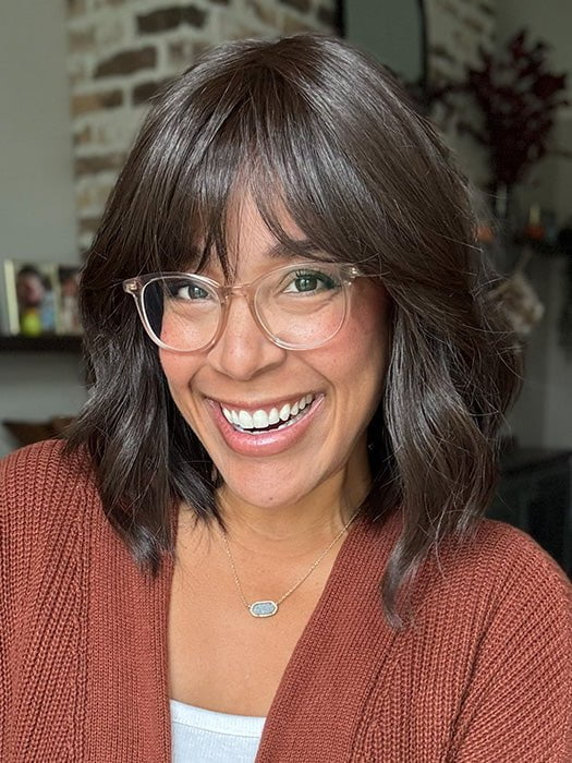 Brea @getwiggywithbrea wearing HOLLIE PETITE by JON RENAU in color 6 FUDGESICLE | Brown