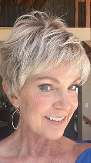 Susan S. @an_affair_with_hair wearing STRAIGHT CHIC by RAQUEL WELCH in RL19/23SS SHADED BISCUIT | Light Ash Blonde Evenly Blended with Cool Platinum Blonde with Dark Roots