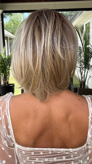 Jenna Fail @jenna_fail wearing ON IN 10 by RAQUEL WELCH WIGS in color SS19/23 SHADED BISCUIT | Light Ash Blonde Evenly Blended with Cool Platinum Blonde with Dark Roots