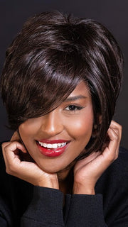 Sophia wearing IGNITE by JON RENAU LARGE in 4/33 CHOCOLATE RASPBERRY TRUFFLE | Dark Brown & Medium Red Blend