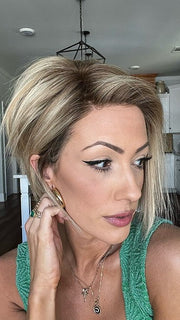 Jenna @Jenna_Fail wearing IGNITE by Jon Renau in FS17/101S18 | Light Ash Blonde with Pure White Natural Violet Bold Highlights, Shaded with Dark Natural Ash Blonde
