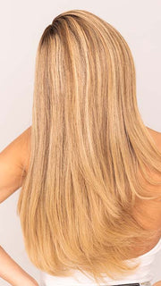 Roxie in BRENNA by JON RENAU in color 24BT18S8 SHADED MOCHA | Medium Natural Ash Blonde and Light Natural Gold Blonde Blend, Shaded with Medium Brown