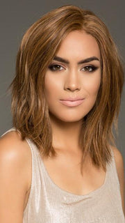 Carrie Large by Jon Renau in Dark Blonde Human Hair Wig by Jon Renau in 6F27 CARAMEL RIBBON | Brown with Natural Red-Gold Blonde Highlights & Tips