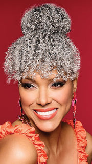 BOMSHELL BUN & BANGS by Kim Kimble in MC511SS POWDERED LICORICE | Dark Grey with Light Grey Highlights