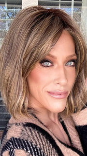 Kristyna @kristynamoore is wearing HOLLIE PETITE by JON RENAU in shade 24BT18S8 SHADED MOCHA | Medium Natural Ash Blonde & Light Natural Gold Blonde Blend, Shaded with Medium Brown