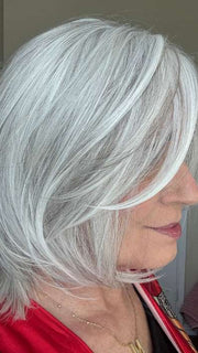 Mel B. @mels.be.ageless wearing MALLORCA by BELLETRESS in color OYSTER GRAY | A mixture of Lightest Gray and a hint of White