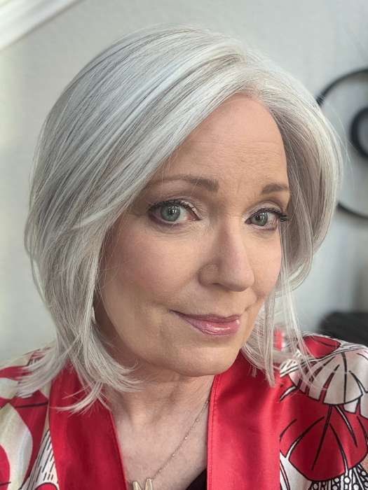 Mel B. @mels.be.ageless wearing MALLORCA by BELLETRESS in color OYSTER GRAY | A mixture of Lightest Gray and a hint of White