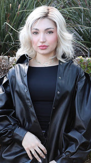 Maha wearing MELLOW by ESTETICA in SUNLIT-BLONDE | Soft Blend of Sandy Blonde, Lightest Blonde and Iced Blonde with a Light Golden Brown Root