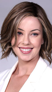 This refined bob haircut has soft waves that fall past the chin