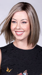 NINA by BelleTress in SPARKLING CHAMPAGNE R | Medium Ash Brown roots transition into Shimmering Champagne Blonde characterized by Pale Golden Hues with subtle Ivory and Platinum undertones reminiscent of a sparkling glass of bubbly