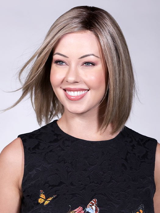 NINA by BelleTress in SPARKLING CHAMPAGNE R | Medium Ash Brown roots transition into Shimmering Champagne Blonde characterized by Pale Golden Hues with subtle Ivory and Platinum undertones reminiscent of a sparkling glass of bubbly