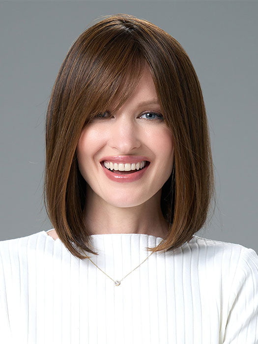 Model is wearing PAIGE by ENVY in ESPRESSO | A cool, Multi-Dimensional Medium Brown with Darker Brown Roots