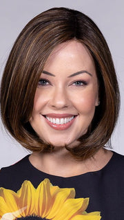 PAIGE by BelleTress in PEANUT BUTTER CHOCOLATE R | Velvety Chocolate Brown Roots that seamlessly transition into Warm, Golden Peanut Butter Tones, creating a luscious, sunlit effect with hints of Caramel and Honey hues woven throughout