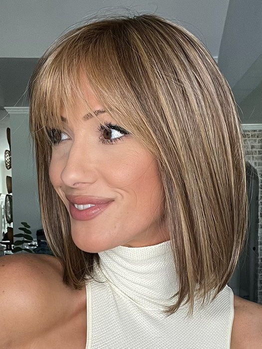 Jenna Fail @jenna_fail wearing PAIGE by ENVY in color TOASTED SESAME | Medium Brown roots with overall Warm Cinnamon base and Golden Blonde highlights