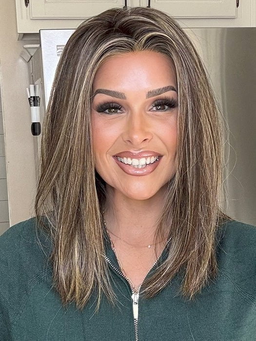 Crystal Honeycutt @thehairhoneys wearing PERLA by BELLE TRESS in color CHOCOLATE BUTTERCREAM R | A deep Chocolate Brown Root, that melts into Buttery, Golden Brown Tones, accented by Soft Caramel and Honey highlights for a smooth, multidimensional finish