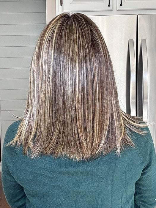 Crystal Honeycutt @thehairhoneys wearing PERLA by BELLE TRESS in color CHOCOLATE BUTTERCREAM R | A deep Chocolate Brown Root, that melts into Buttery, Golden Brown Tones, accented by Soft Caramel and Honey highlights for a smooth, multidimensional finish