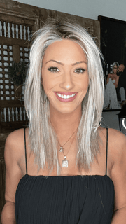 Jenna @jenna_fail wearing SHOW STOPPER by RAQUEL WELCH WIGS in RL19/23SS SHADED BISCUIT | Light Ash Blonde Evenly Blended with Cool Platinum Blonde and Dark Roots