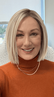 Tanya wearing LIA II by ELLEN WILLE in color PEARL BLONDE ROOTED 101.24.20 | Pearl Platinum, Lightest Ash Blonde and Light Strawberry Blonde Blend with Dark Shaded Roots