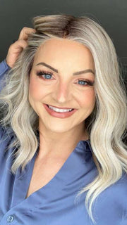 Sandy @i_be_wiggin wearing MIU V by BELLETRESS in color BURNT BISCUIT BLONDE | A Blend of Sand, Honey, and Creamy Soft Blonde with a Medium Root
