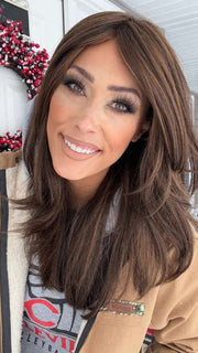 Nichole @nicholealee wearing BRANDI by AMORE in color TOASTED-BROWN | Dark Brown and Light Brown Blend
